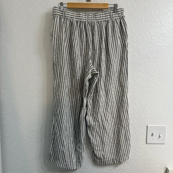 Loft Wide Leg Linen Striped Pants Size Large - Picture 2 of 3
